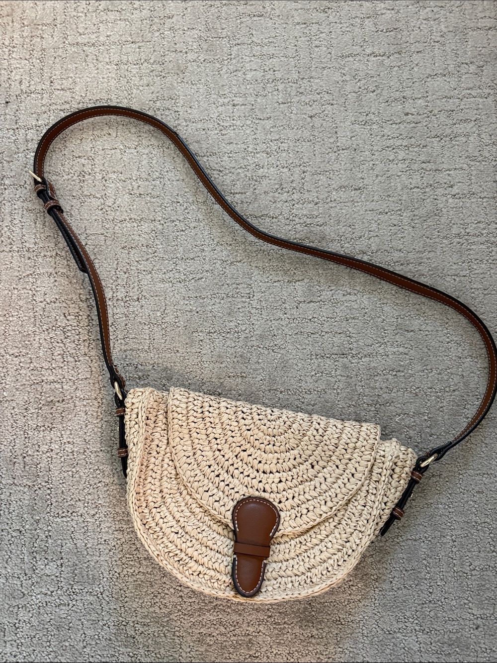 Zara Natural Woven Crossbody with Brown Trim